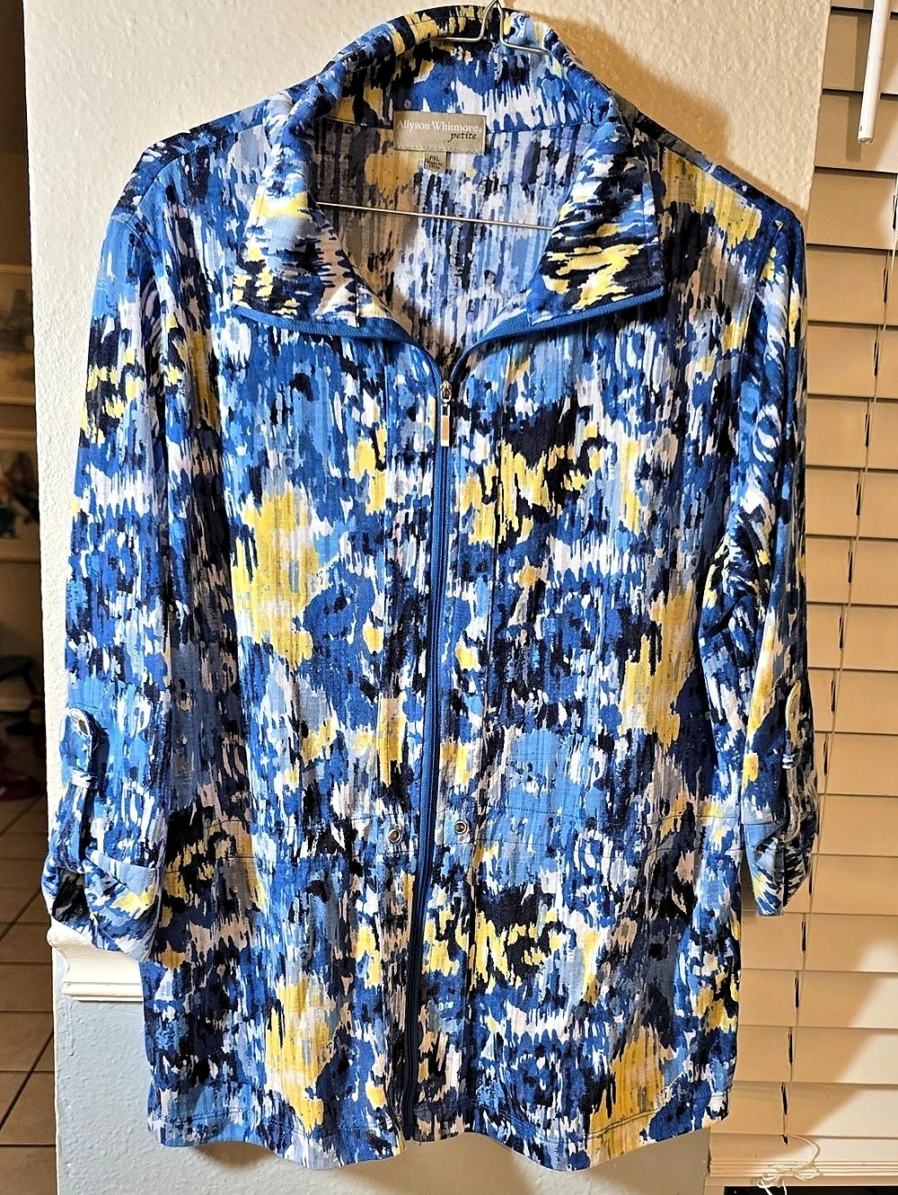 Allyson Whitmore Abstract Zip Front Top Blue & Yellow Size XL
